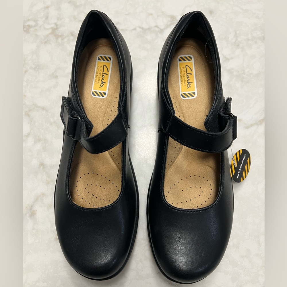 Clarks Black Leather Mary Jane Heels